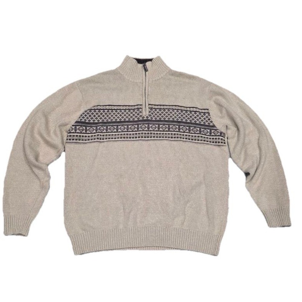 Oscar De La Renta Mens Brown 1/4 Zip knitted cotton blend Sweater Large A006716